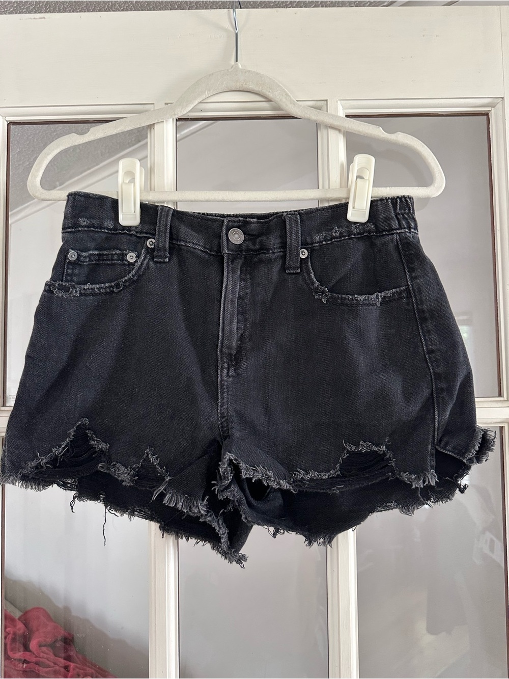 aerie Black Distressed High-Rise Jean Shorts